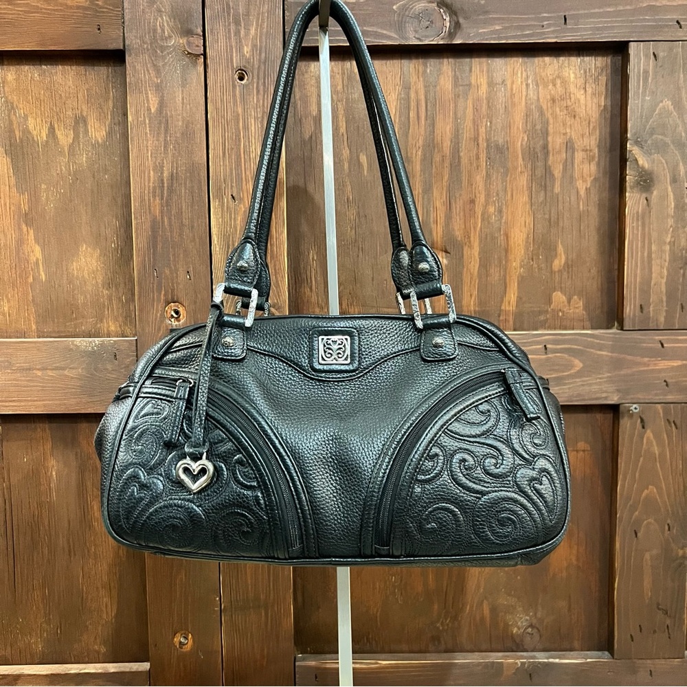 Brighton Black Leather Shoulder Bag with Heart Charm